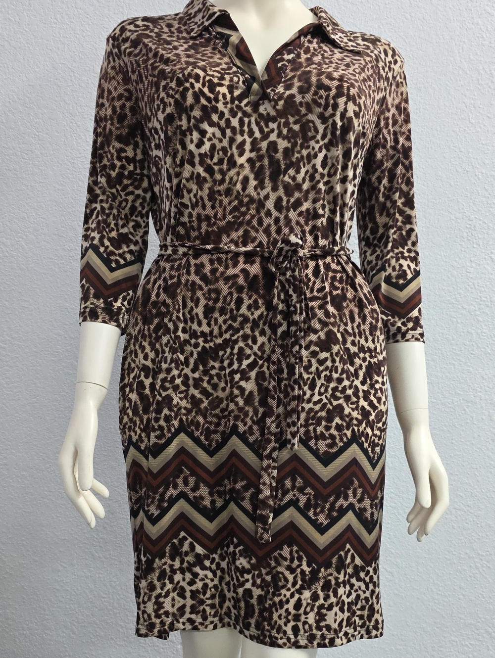 Mlle Gabrielle Leopard Print Tie Waist Sheath Dress XL